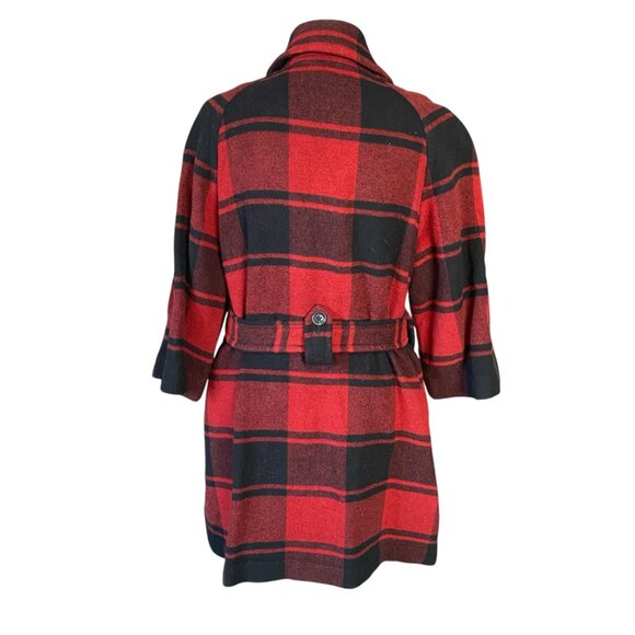 Gap red black plaid flannel mid length button down collared 3/4 sleeve coat M - Picture 4 of 10